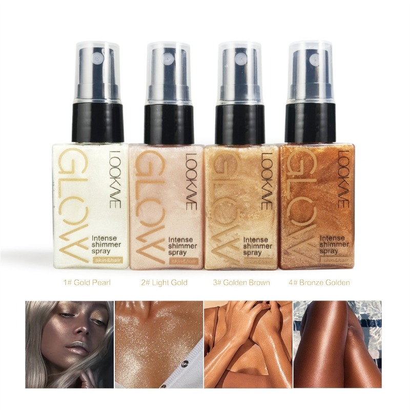 Body Shimmer Lotion - Schimmerndes Ölspray, wasserfest, langlebig, feuchtigkeitsspendend, Goldbronze,