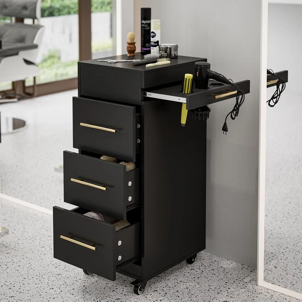 Beauty Makeup Trolley - Salonwagen, rollender Abzug mit 3 Haartrocknerhaltern,