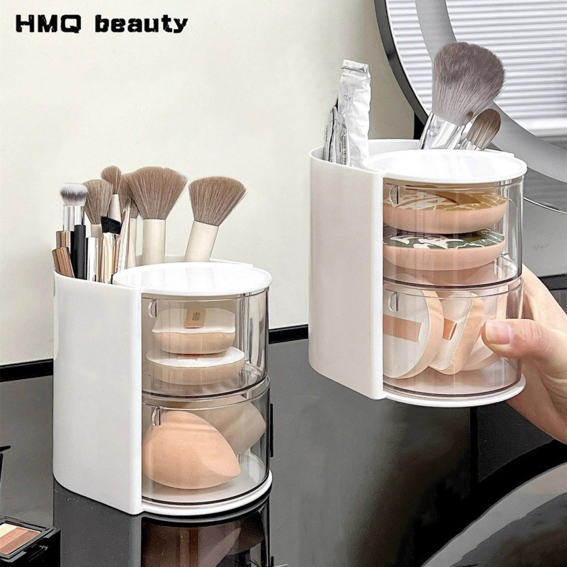 Beauty Makeup Lipstick - 2-in-1 Drehbarer Make-up-Pinselhalter Mehrschichtiger Staubdichter Rotierender